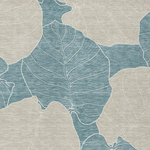 HomeRoots 5 X 8 Floral Polyester Area Rug Washable Teal Ivory Indoor Outdoor Patio Use 728145