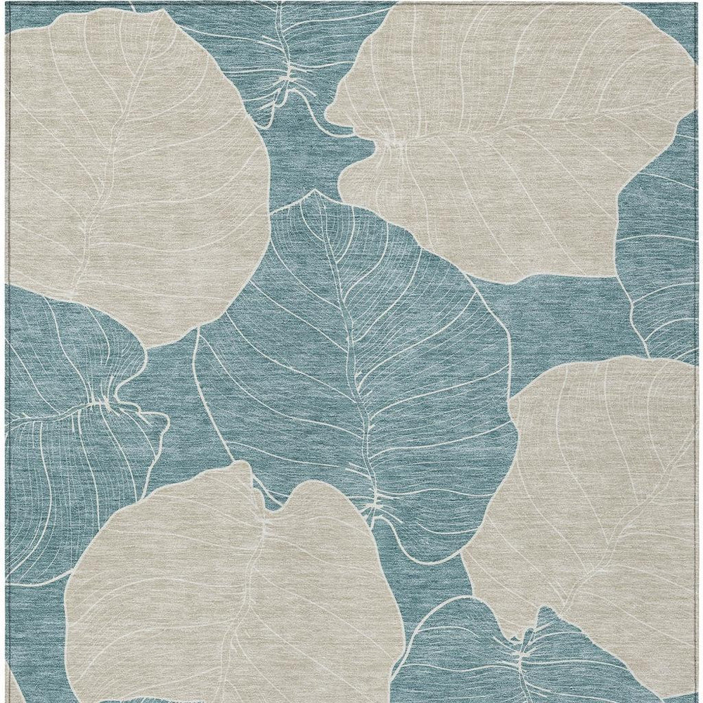 HomeRoots 5 X 8 Floral Polyester Area Rug Washable Teal Ivory Indoor Outdoor Patio Use 728145