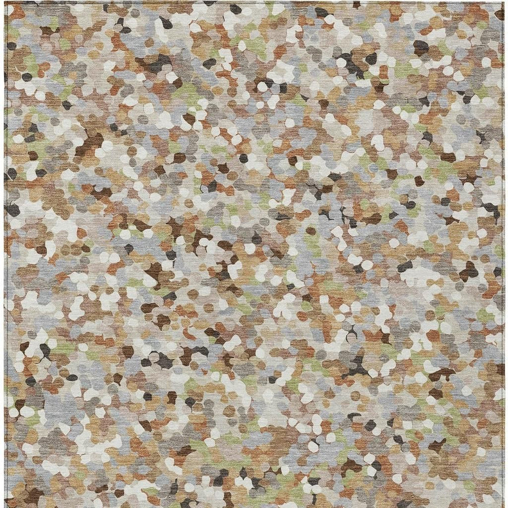 HomeRoots Washable Geometric Polyester Area Rug for Indoor Outdoor Patios Living Rooms Low Pile Neutral 8' x 10' 728159