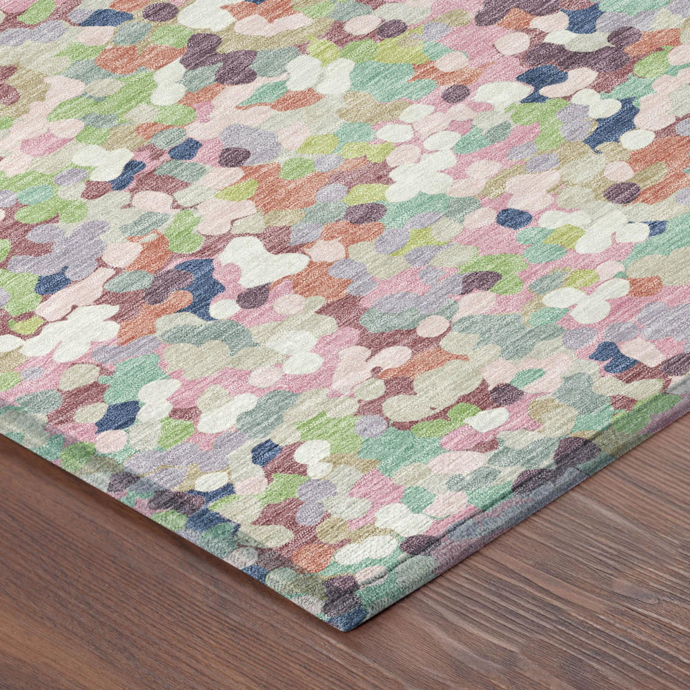 8 Ft Round Blush Geometric Polyester Rug Washable for Indoor Outdoor Spaces