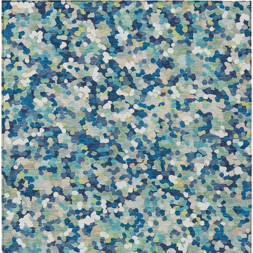 10 Ft Geometric Polyester Area Rug Washable Indoor Outdoor Navy Blue Modern