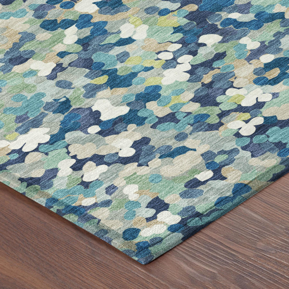 10 Ft Geometric Polyester Area Rug Washable Indoor Outdoor Navy Blue Modern