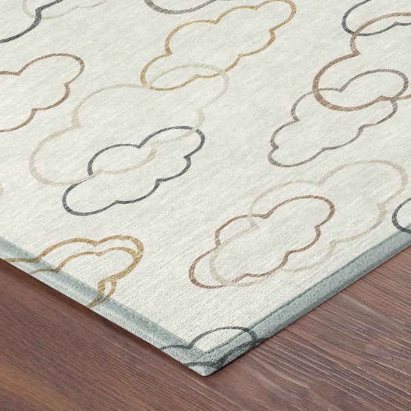 Abstract Washable Polyester Area Rug for Indoor Outdoor Patios and Living Rooms Neutral Tones