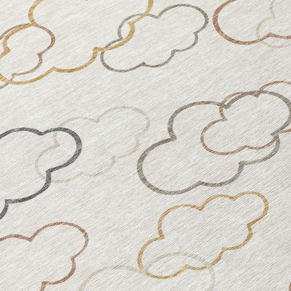 Abstract Washable Polyester Area Rug for Indoor Outdoor Patios and Living Rooms Neutral Tones