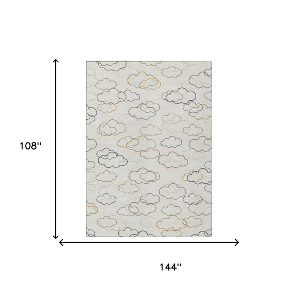 Abstract Washable Polyester Area Rug for Indoor Outdoor Patios and Living Rooms Neutral Tones