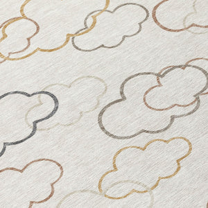 Abstract Washable Polyester Area Rug for Indoor Outdoor Patios and Living Rooms Neutral Tones