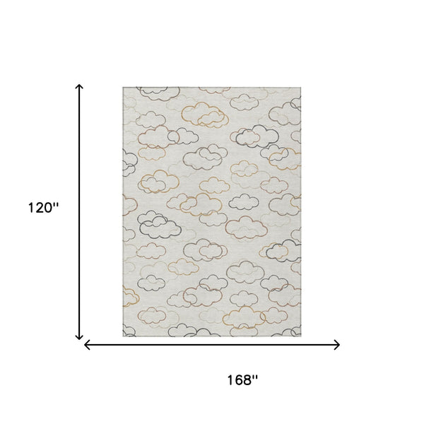 Abstract Washable Polyester Area Rug for Indoor Outdoor Patios and Living Rooms Neutral Tones