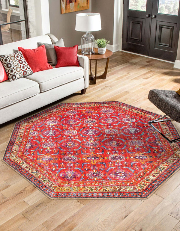 Unique Loom Timeless John Machine Made Floral Rug Red, Beige/Black/Blue/Ivory/Violet/Gold/Green 7' 7" x 7' 7"
