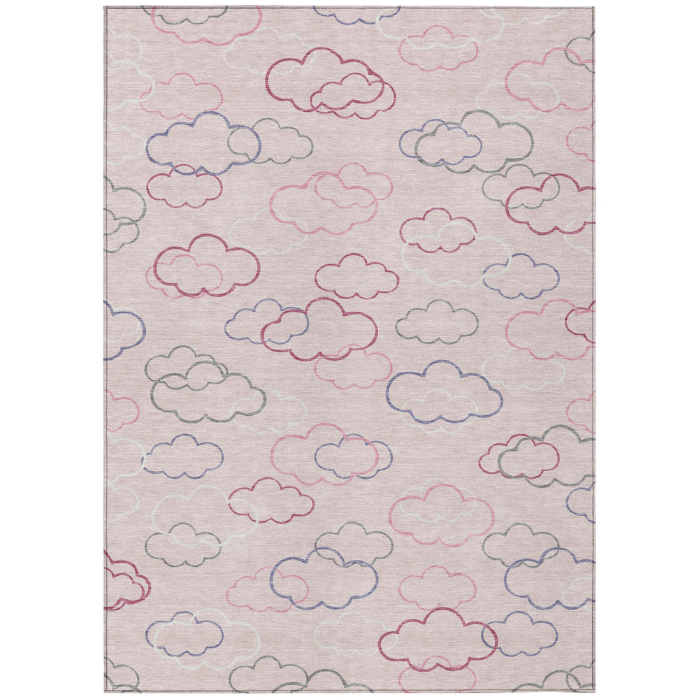 9x12 Abstract Pink Ivory Washable Polyester Area Rug for Indoor Outdoor Living