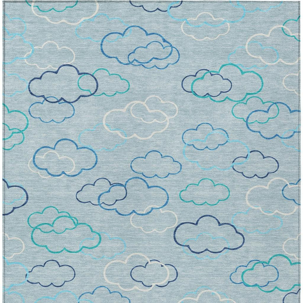 Abstract Polyester Area Rug Machine Washable Indoor Outdoor Coastal Blue Pattern Living Space