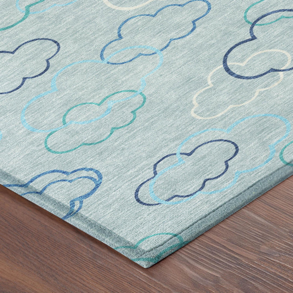Abstract Polyester Area Rug Machine Washable Indoor Outdoor Coastal Blue Pattern Living Space