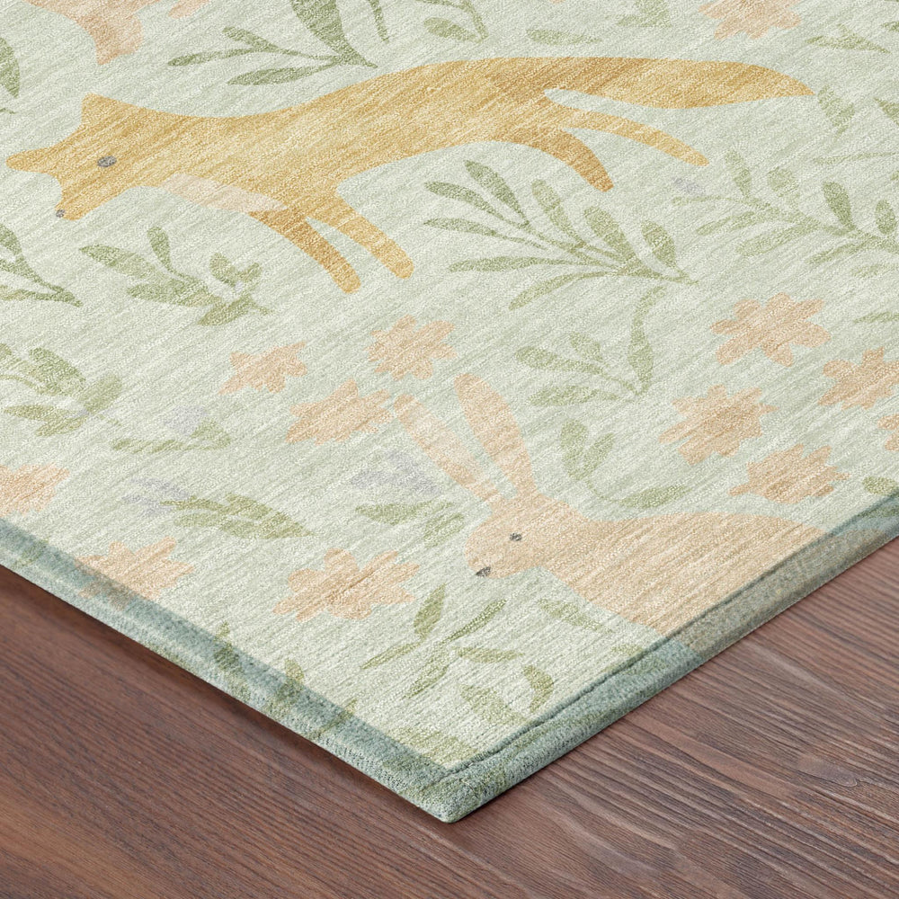 8 Ft Round Botanical Leaf Polyester Area Rug Washable for Patio or Living Room