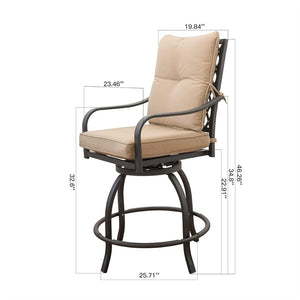 English Elm Outdoor Living Swivels Bar Stools Set For Stylish Garden Relaxation - 360° Comfort In Khaki (2 Chairs) W1859P203846-GIGA