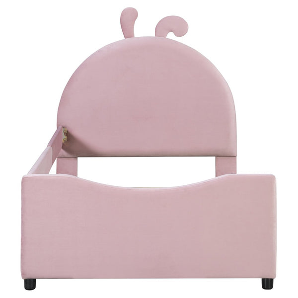 English Elm Twin Velvet Daybed with Sculptural Rabbit Ear Headboard for Kids or Guest Rooms Pink N737P380205H
