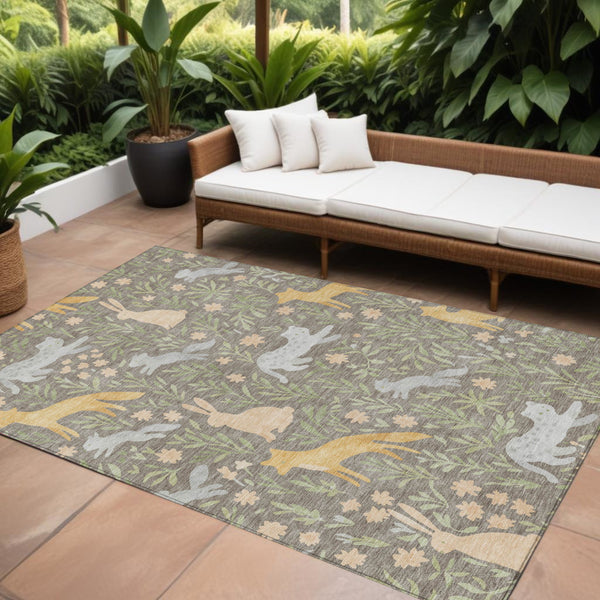 Washable Polyester Area Rug with Forest Animals and Botanical Leaves for Indoor Outdoor Use