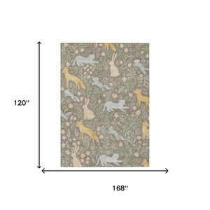 Washable Polyester Area Rug with Forest Animals and Botanical Leaves for Indoor Outdoor Use