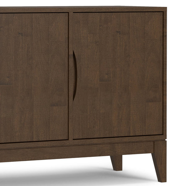 English Elm Harper Walnut Brown 3-Door Sideboard Buffet – Solid Rubberwood, Mid-Century Tapered Legs, Storage B136P235248