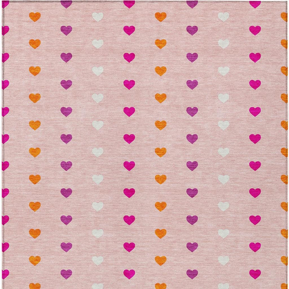 5x8 Washable Geometric Area Rug in Soft Pink Ivory Polyester for Patio or Living Room