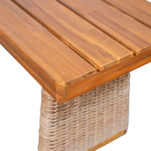 English Elm Christopher Knight Home® - Outdoor Acacia Wood Bench Set Of 2 - Stylish Teak Finish With Brown Wicker Accents For Comfort N773P286715B