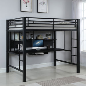 English Elm Ranier Black Metal Full Loft Bed with Built-In Workstation, Industrial Space-Saving Design, 71.75" H B062S00839