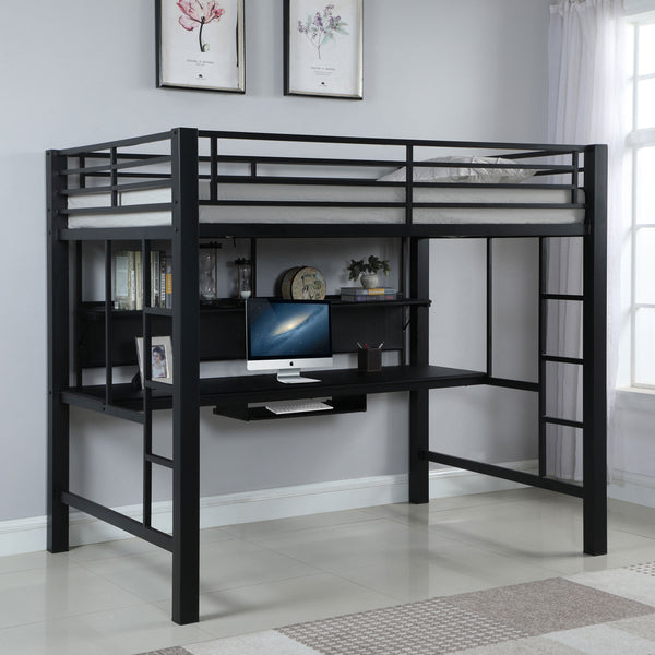 English Elm Ranier Black Metal Full Loft Bed with Built-In Workstation, Industrial Space-Saving Design, 71.75" H B062S00839