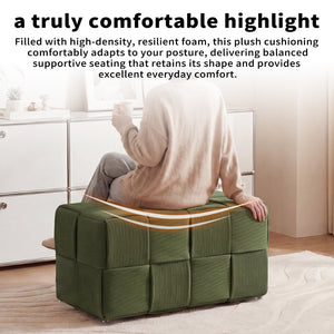 English Elm Ottoman Square Corduroy Upholstered Footrest with Ribbed Texture for Living Room Seating Green W3851P453270