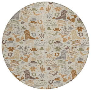 HomeRoots 8 Ft Round Cactus Pattern Washable Polyester Rug for Indoor Outdoor Spaces 728326