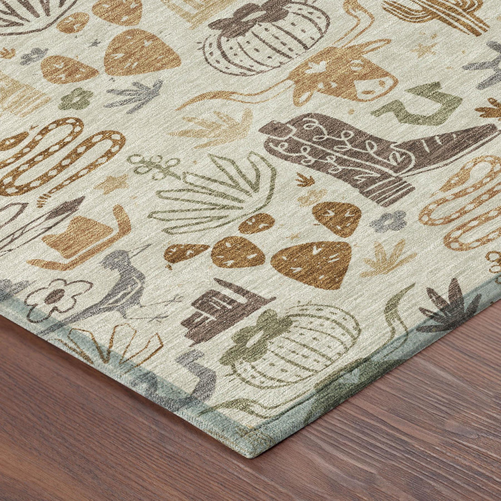 HomeRoots 8 Ft Round Cactus Pattern Washable Polyester Rug for Indoor Outdoor Spaces 728326