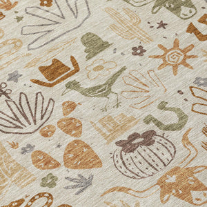 8 Ft Round Cactus Pattern Washable Polyester Rug for Indoor Outdoor Spaces