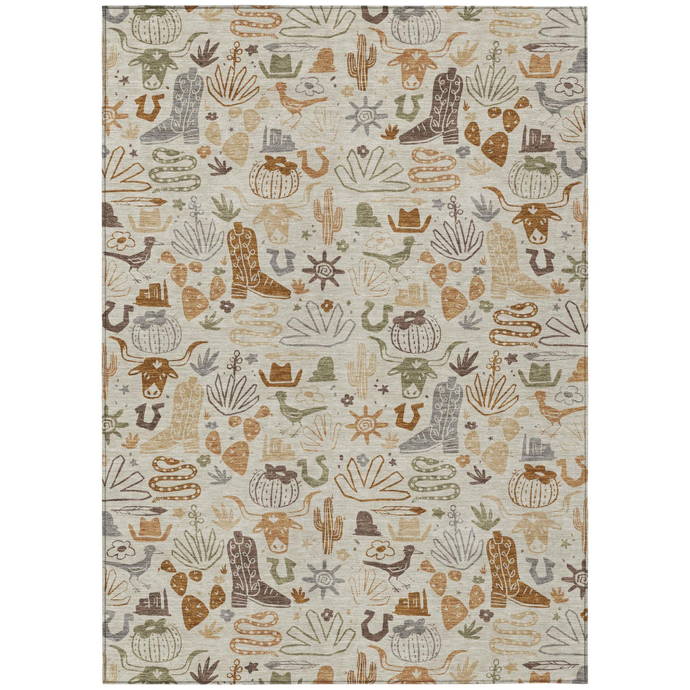 HomeRoots Washable Cactus Motif Polyester Area Rug Uv Resistant for Indoor Outdoor Patio Use 10' x 14' 728329