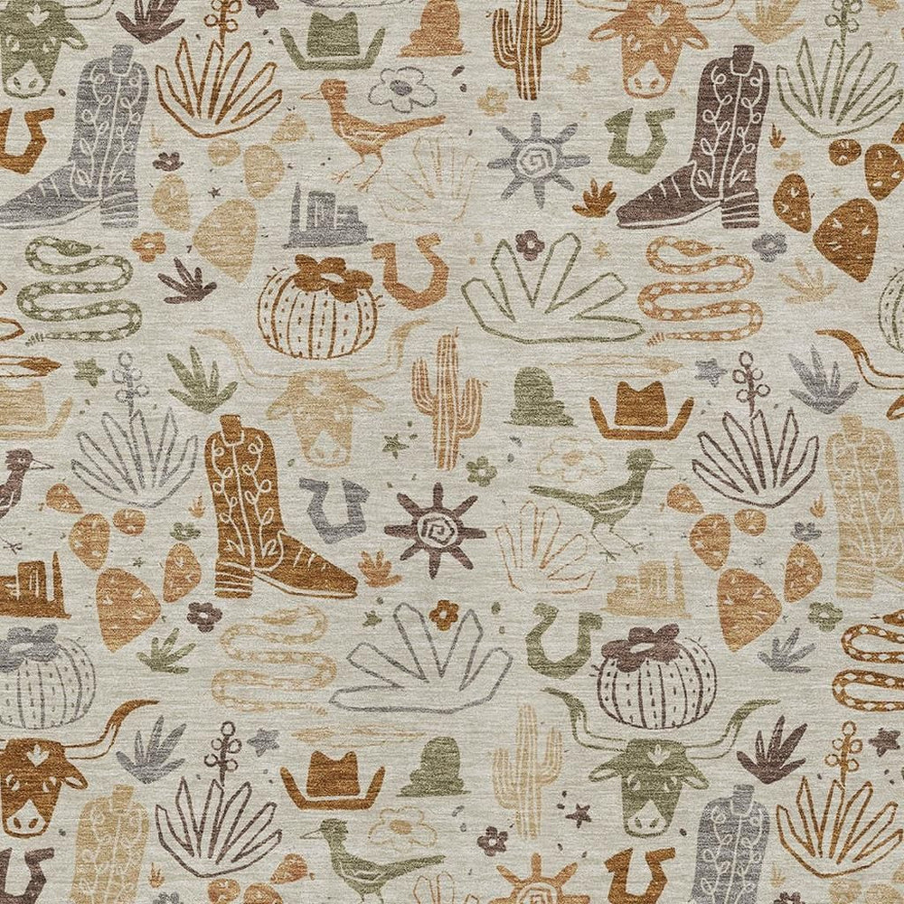 HomeRoots Washable Cactus Motif Polyester Area Rug Uv Resistant for Indoor Outdoor Patio Use 10' x 14' 728329