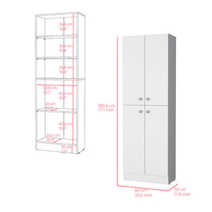 English Elm Pantry Coahoma White Engineered Wood Cabinet with 4 Doors, Ample Shelves, Metal Handles, Durable Design B092P191183