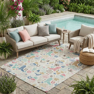 Washable Cactus Motif Polyester Area Rug with Felt Backing for Indoor Outdoor Patio or Entryway