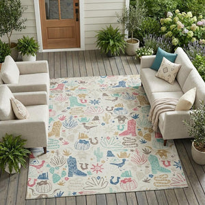 Washable Cactus Motif Polyester Area Rug with Felt Backing for Indoor Outdoor Patio or Entryway