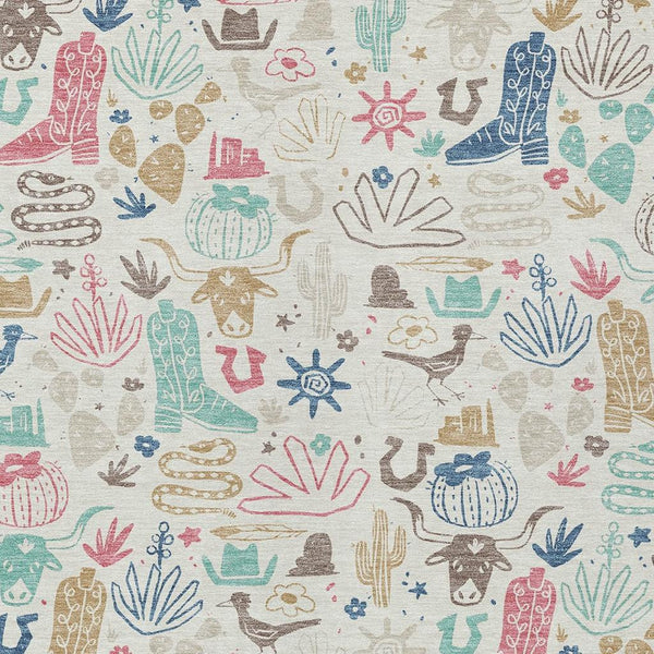 Washable Cactus Motif Polyester Area Rug with Felt Backing for Indoor Outdoor Patio or Entryway