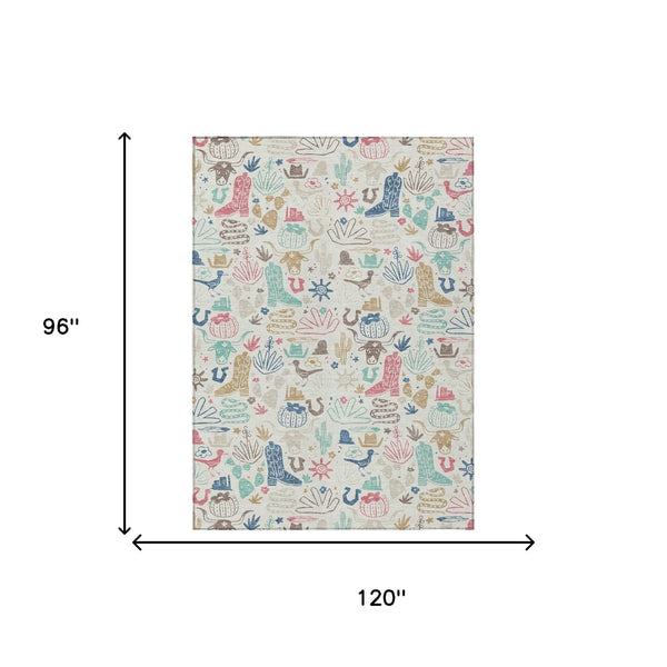 Washable Cactus Motif Polyester Area Rug with Felt Backing for Indoor Outdoor Patio or Entryway