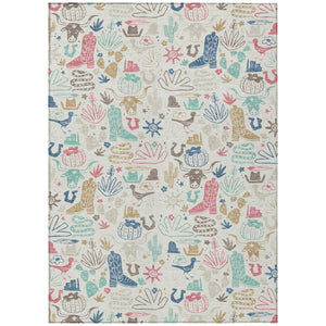 Washable Cactus Motif Polyester Area Rug with Felt Backing for Indoor Outdoor Patio or Entryway