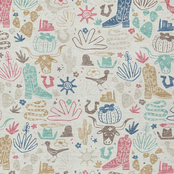 Washable Cactus Motif Polyester Area Rug with Felt Backing for Indoor Outdoor Patio or Entryway