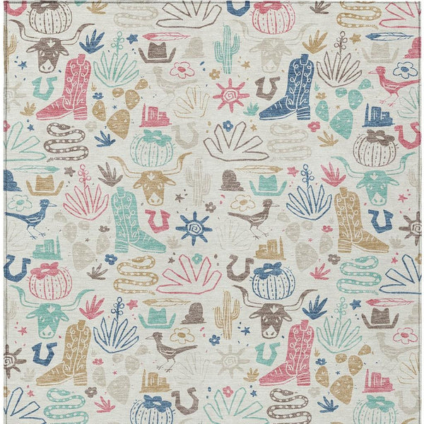 Washable Cactus Motif Polyester Area Rug with Felt Backing for Indoor Outdoor Patio or Entryway