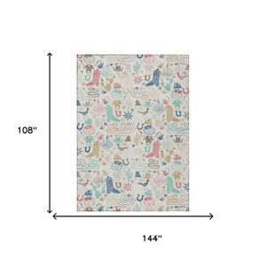 Washable Cactus Motif Polyester Area Rug with Felt Backing for Indoor Outdoor Patio or Entryway