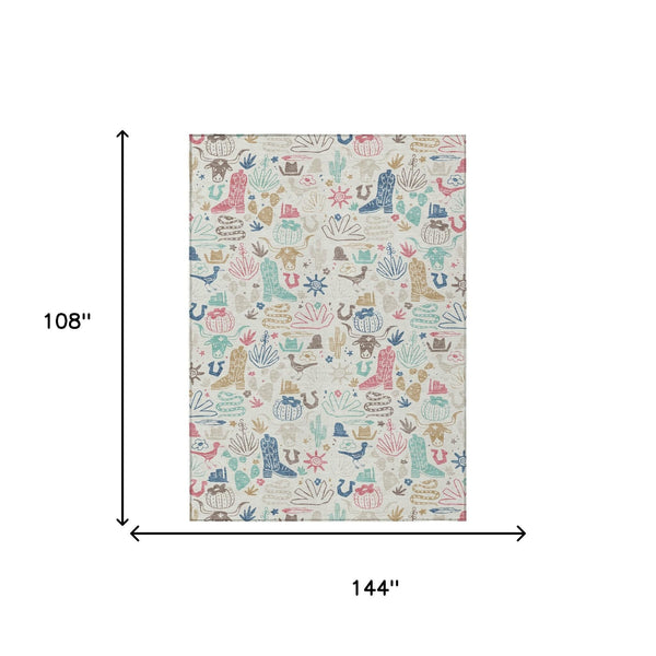 Washable Cactus Motif Polyester Area Rug with Felt Backing for Indoor Outdoor Patio or Entryway