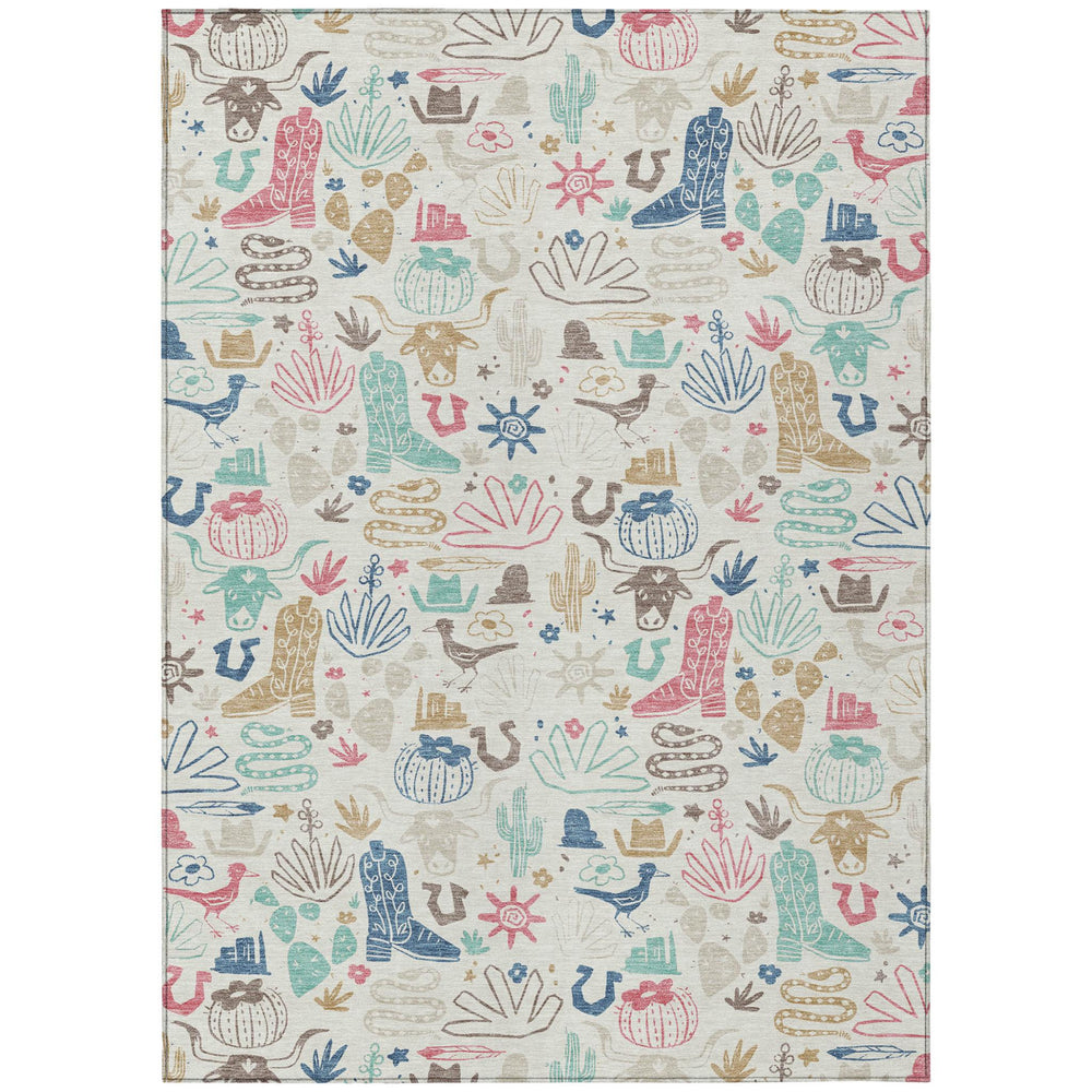 HomeRoots Washable Cactus Motif Polyester Area Rug with Felt Backing for Indoor Outdoor Patio or Entryway 10' x 14' 728365