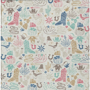 Washable Cactus Motif Polyester Area Rug with Felt Backing for Indoor Outdoor Patio or Entryway