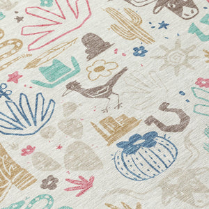 Washable Cactus Motif Polyester Area Rug with Felt Backing for Indoor Outdoor Patio or Entryway