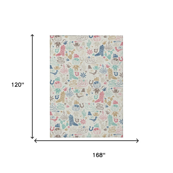 Washable Cactus Motif Polyester Area Rug with Felt Backing for Indoor Outdoor Patio or Entryway