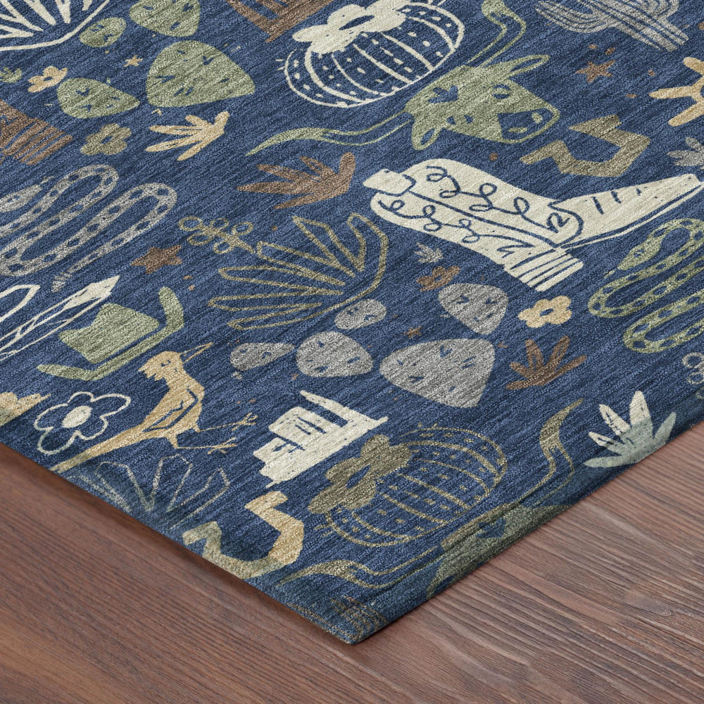 Cactus Motif Washable Polyester Indoor Outdoor Area Rug Uv Resistant for Patio or Family Room