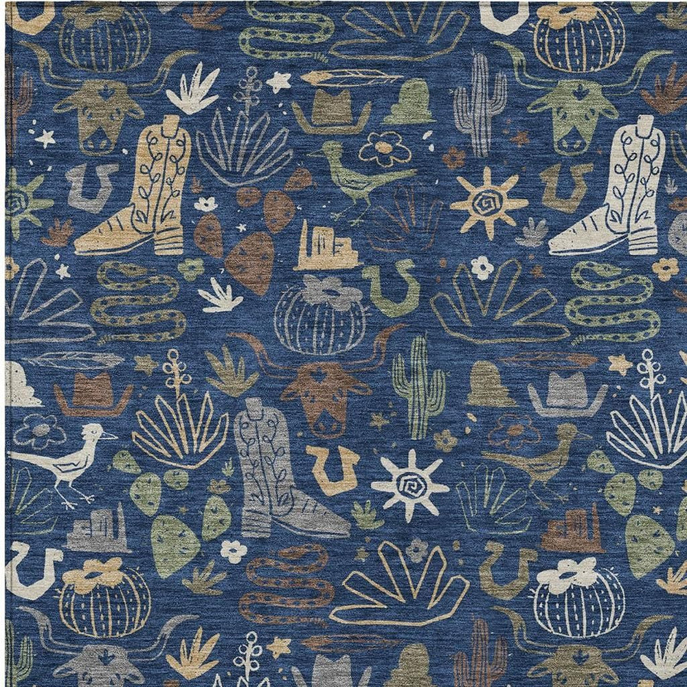 Cactus Motif Washable Polyester Indoor Outdoor Area Rug Uv Resistant for Patio or Family Room