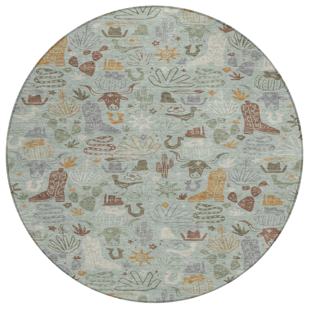 HomeRoots 8 Ft Round Cactus Geometric Polyester Area Rug for Indoor Outdoor Patios 728374