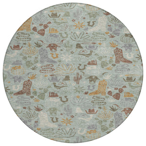 HomeRoots 8 Ft Round Cactus Geometric Polyester Area Rug for Indoor Outdoor Patios 728374