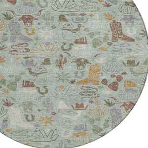 8 Ft Round Cactus Geometric Polyester Area Rug for Indoor Outdoor Patios